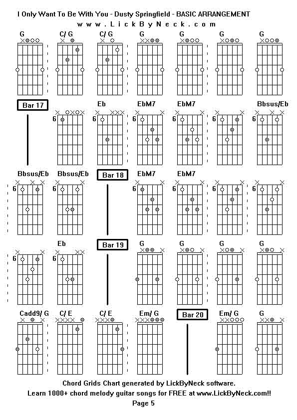 Chord Grids Chart of chord melody fingerstyle guitar song-I Only Want To Be With You - Dusty Springfield - BASIC ARRANGEMENT,generated by LickByNeck software.